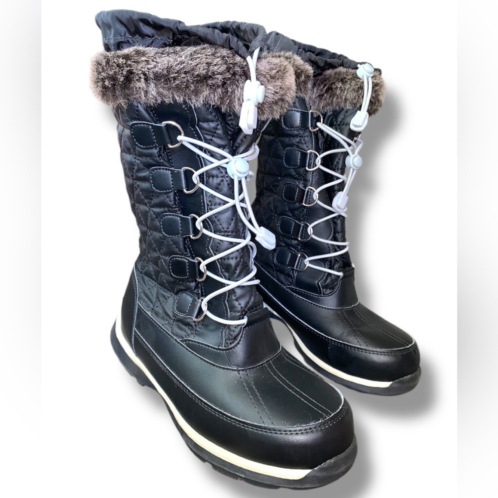 Lands' End Black girls Winter & Rain Boots with Faux Fur Trim worn once!